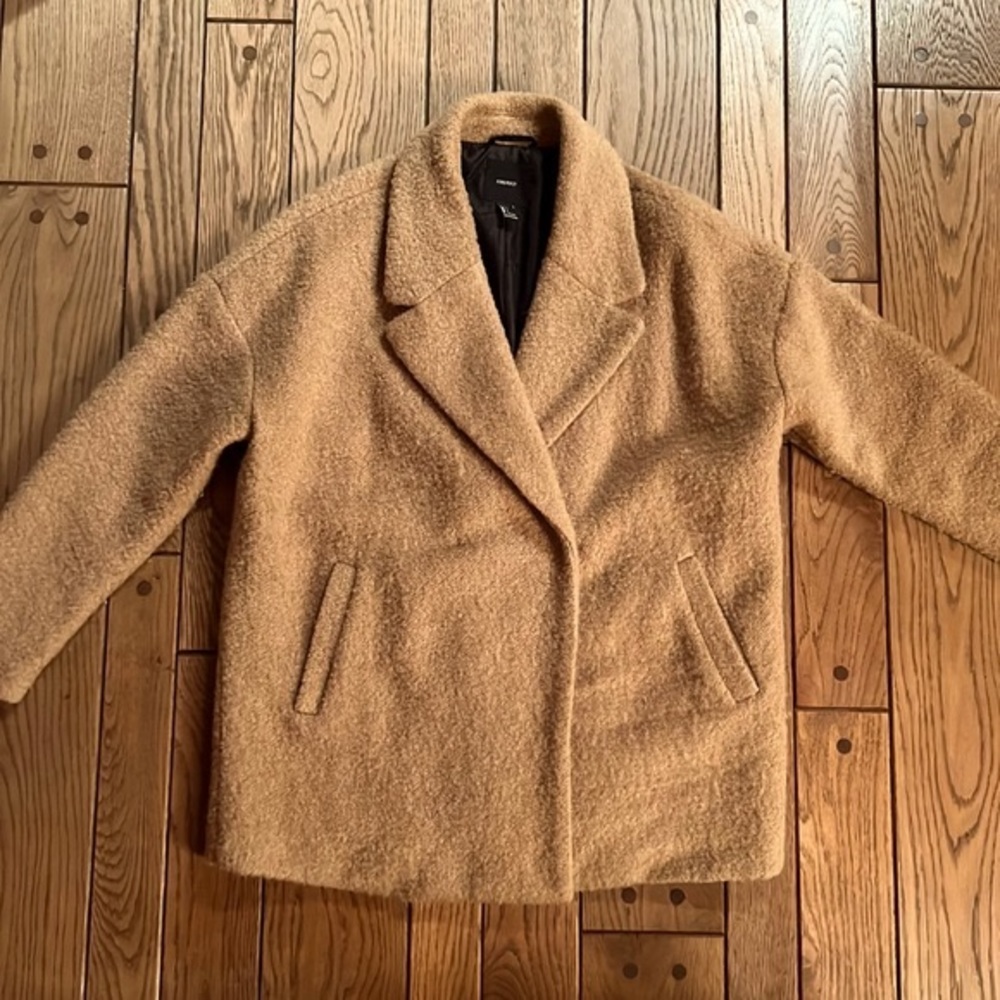 Forever 21 Women’s Camel Boucle 3/4 Length Drop Sleeve/Snap Closure Jacket Size